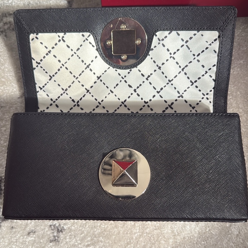 Kate Spade Black Leather Clutch with Gold Accent